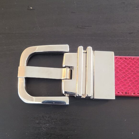 Reversible Pink Black Leather Belt Silver Tone Buckle Womens L/XL - Picture 5 of 7